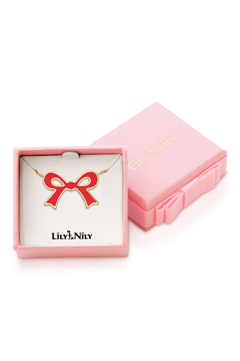 Kids' Flat Bow Pendant Necklace, Alternate, color, RED