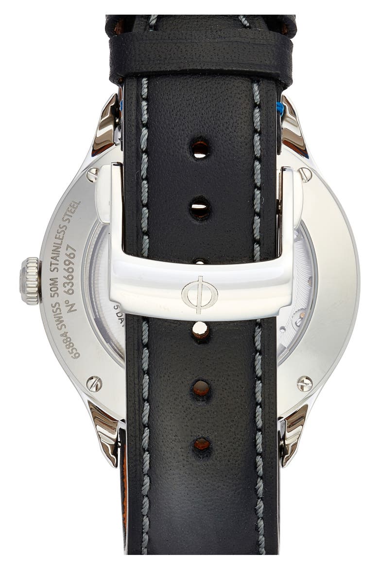 Clifton Baumatic Leather Strap Watch, 40mm, Alternate, color, WHITE PORCELAIN-LIKE