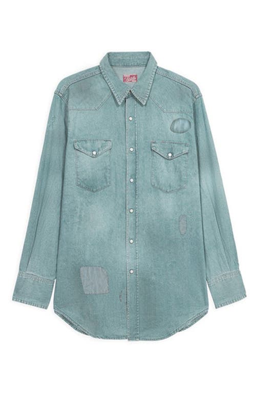 Fortela Jennyvint Custom Wash Denim Shirt In Animal Print