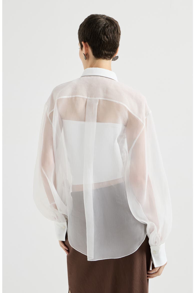 Crispy silk shirt with monili, Alternate, color, White