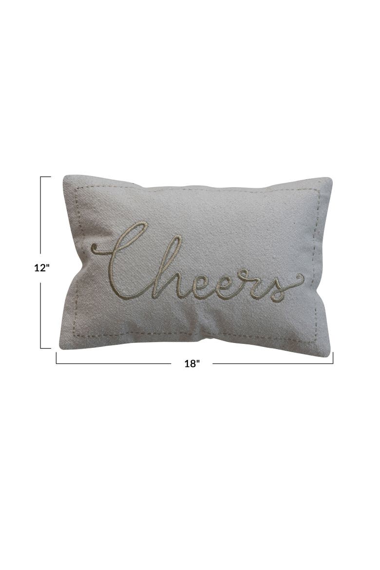 Embroidered Cheers Lumbar Pillow in Cotton Blend, Alternate, color, Gold and Cream