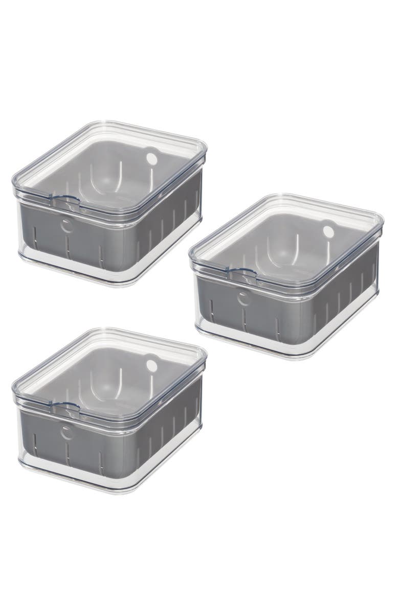 iDesign Small Fridge Berry Bin with Removable Colander - Set of 3 - Clear/Gray, Alternate, color,