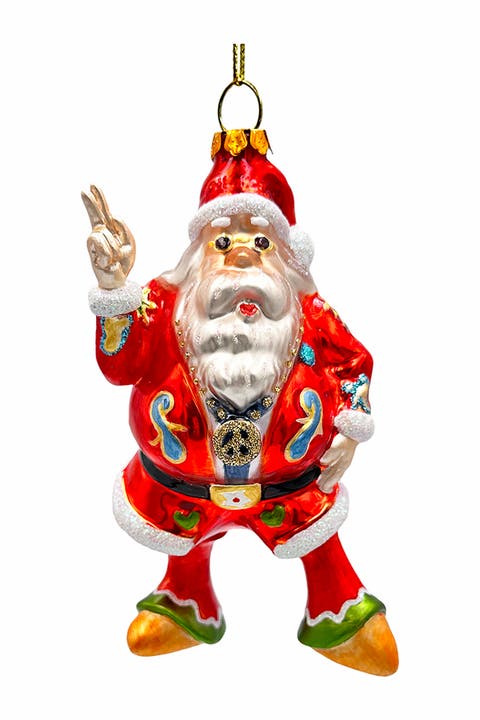 Groovy Peace Sign Hippie Santa Glass Ornament