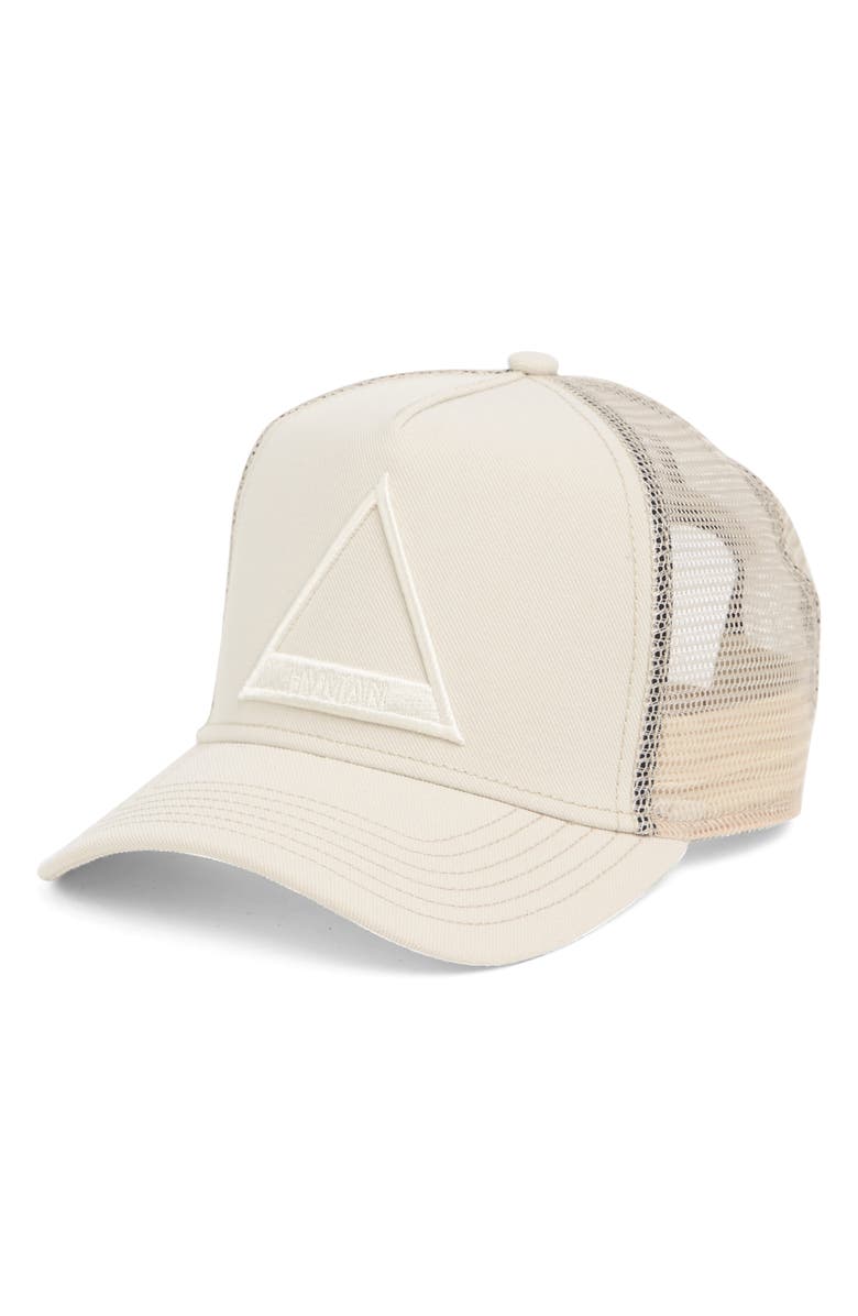 HVMAN Triangle Logo Mesh Trucker Cap, Main, color, Cream