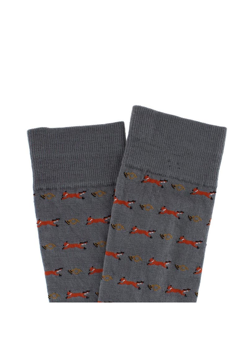 The Hunt Is On Mid-Calf Fox Noevlty Pima Cotton Dress Sock, Alternate, color, Mercury Grey