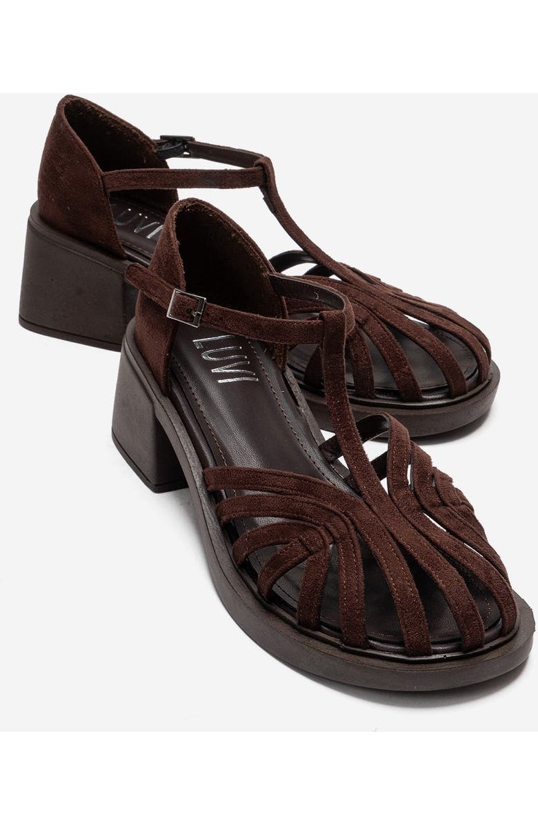 Prologue Shoes Nolana Block Heel Sandal, Main, color, Brown Suede