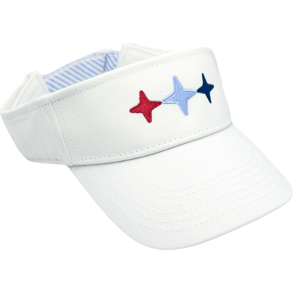 Bits & Bows Patriotic Stars Twill Visor In White