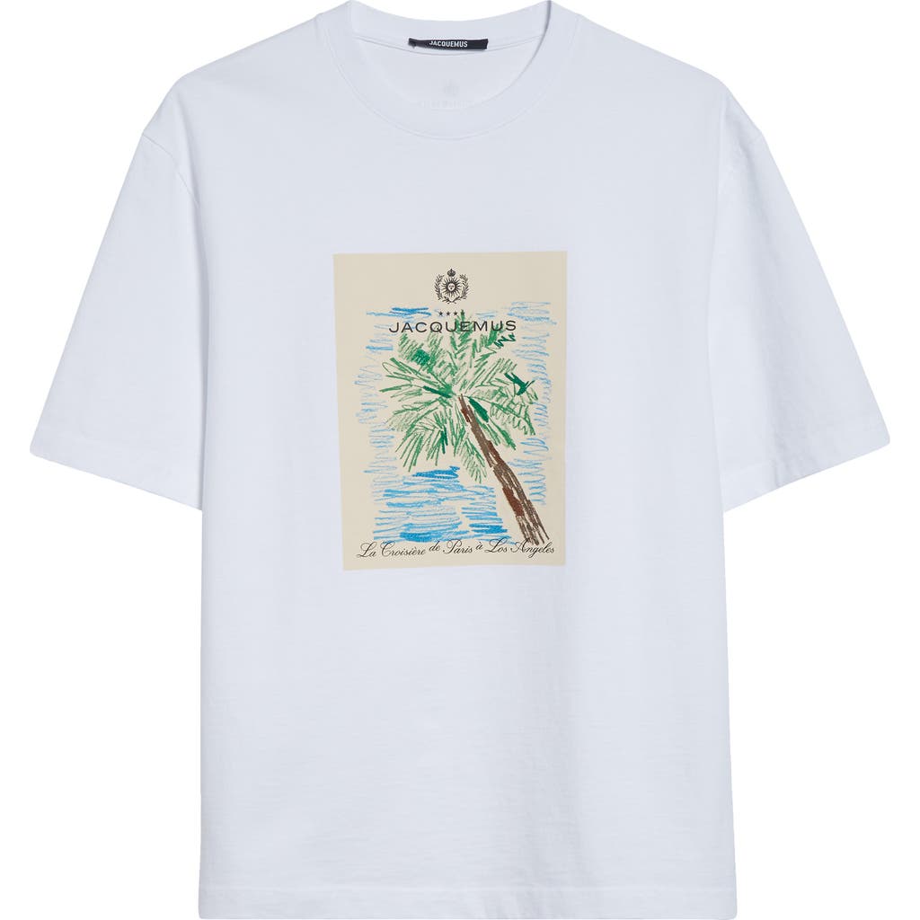 Jacquemus 'le T-shirt Marino' White Crewneck T-shirt With Maxi Print On The Front In Arty Hotel White