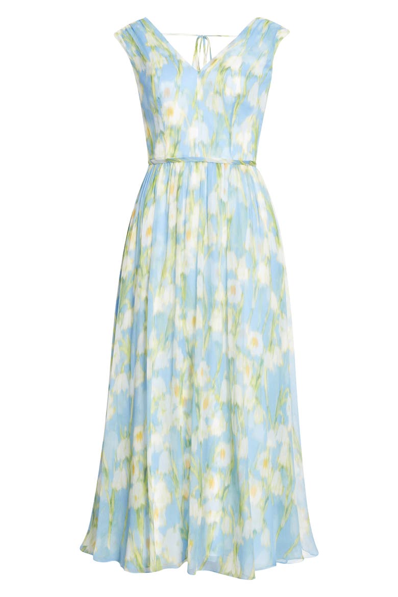 Floral Print V-Neck Silk Midi Dress, Alternate, color, CIELO MULTI
