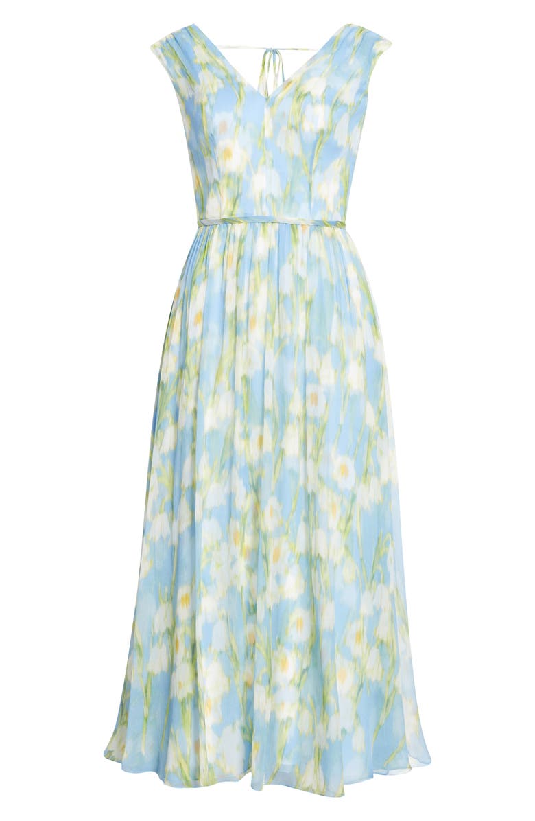 Carolina Herrera Floral Print V-Neck Silk Midi Dress, Alternate, color, 