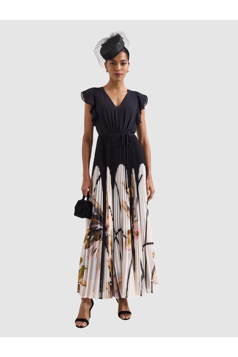 Uma Pleated Floral Maxi Dress, Main, color, Black Mu