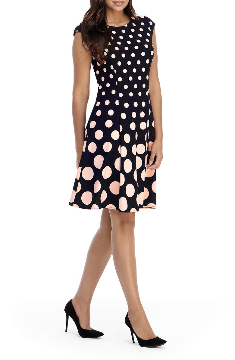London Times Polka Dot Fit & Flare Dress, Main, color, 