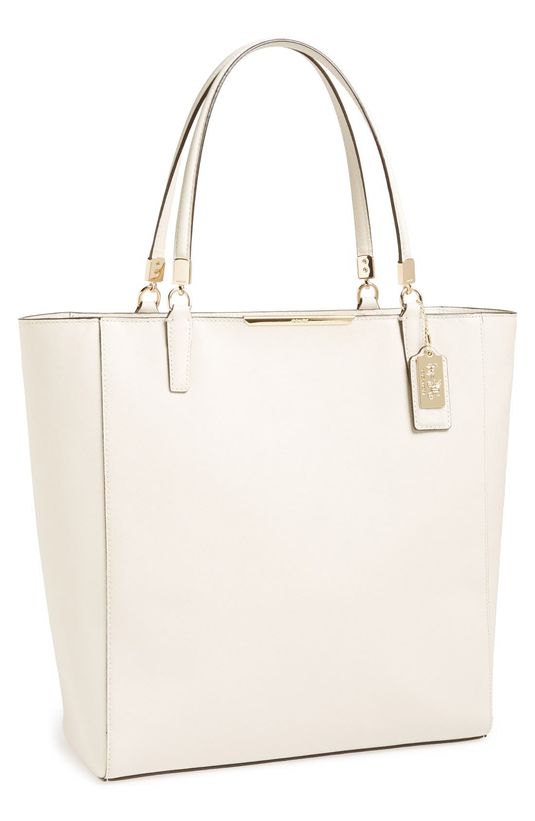'Madison' Saffiano Leather Tote, Main, color, PARCHMENT