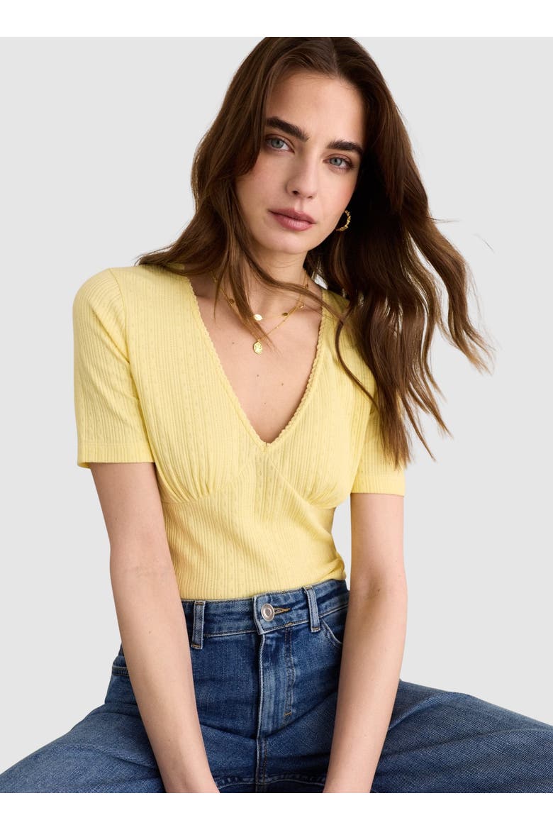 Antoinette Pretty Rib V-Neck Top, Main, color, Butter yellow