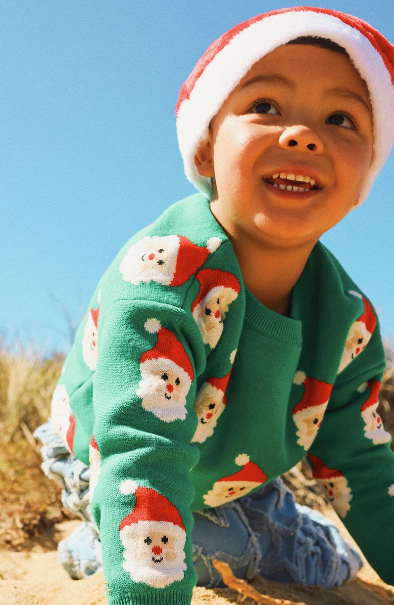 Rock Your Kid Kids
 Cotton Crewneck Sweater, Alternate, color, Green Santa