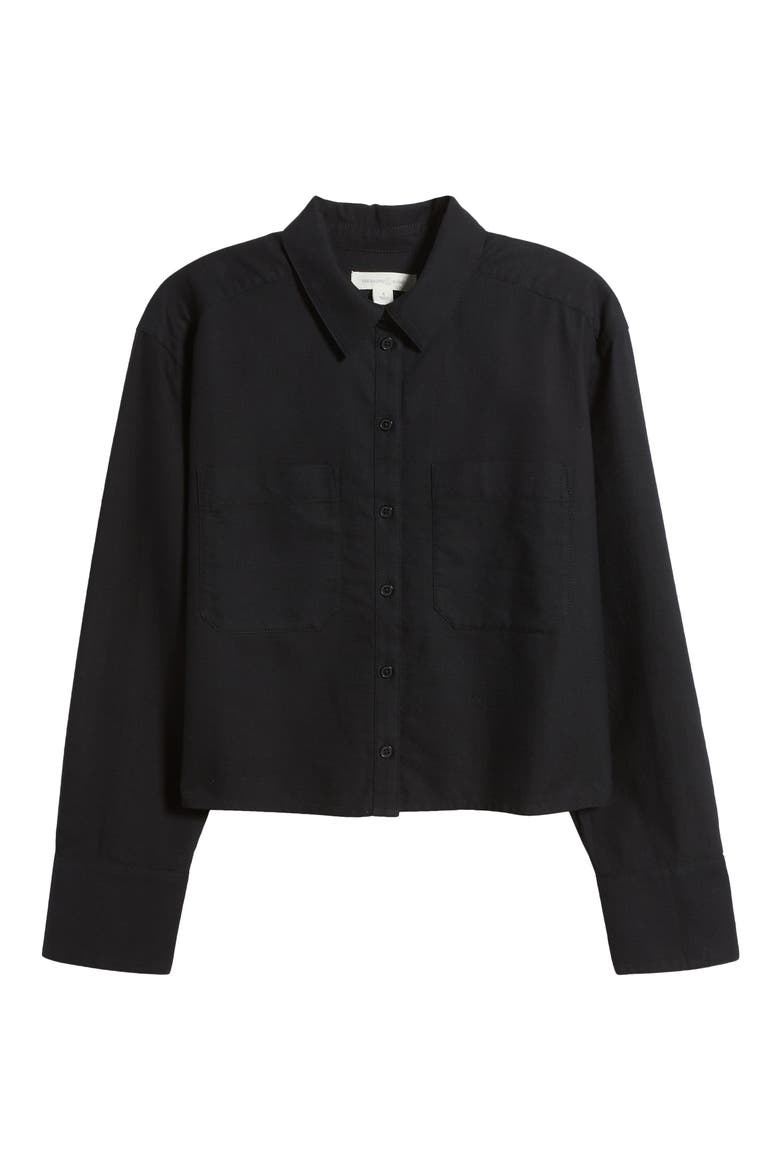Boxy Oxford Button-Up Shirt, Alternate, color, BLACK