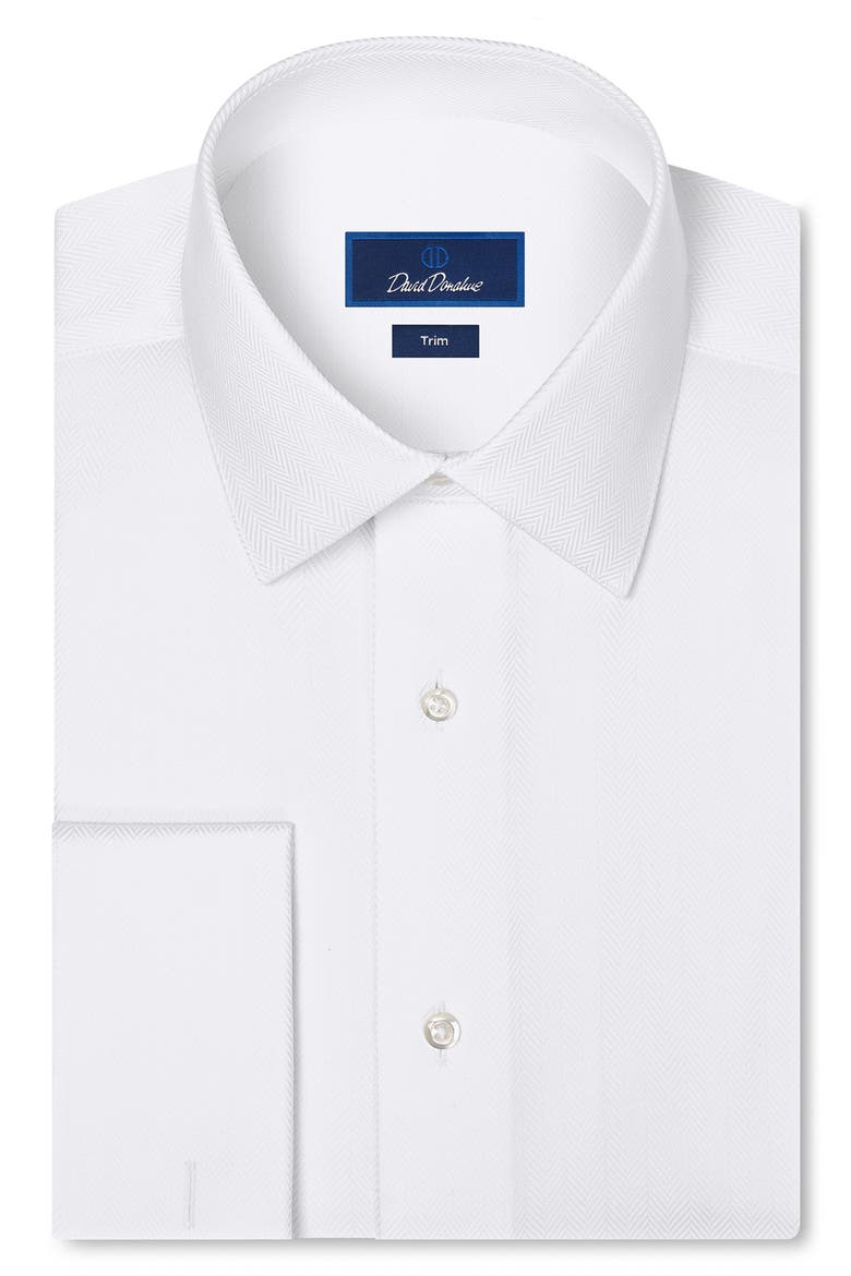 Trim Fit Solid Herringbone Formal Shirt, Main, color, WHITE