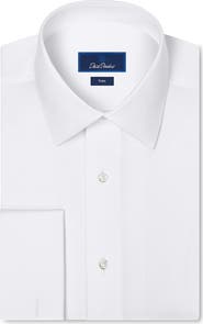 David Donahue Trim Fit Solid Herringbone Formal Shirt