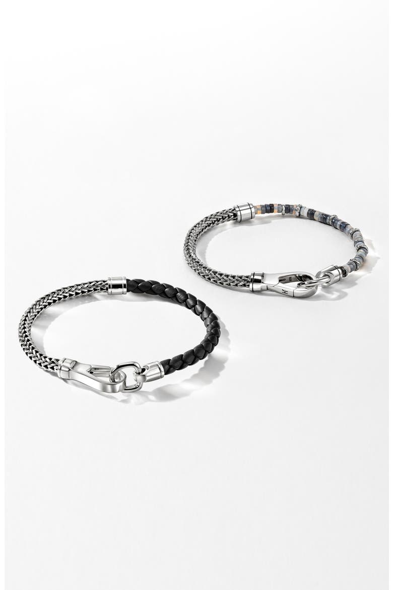 Men's Braided Leather & Chain Bracelet, Alternate, color, SILVER/ BLACK
