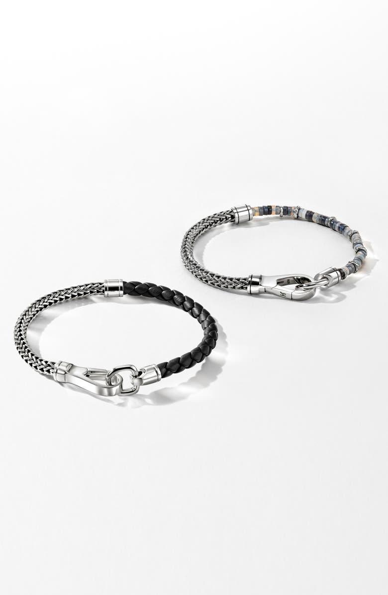 John Hardy Men's Braided Leather & Chain Bracelet, Alternate, color, Silver/ Black