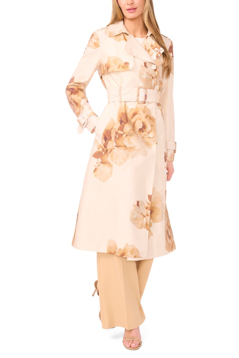 Clara Floral Trench Coat, Main, color, BISCOTTI BEIGE