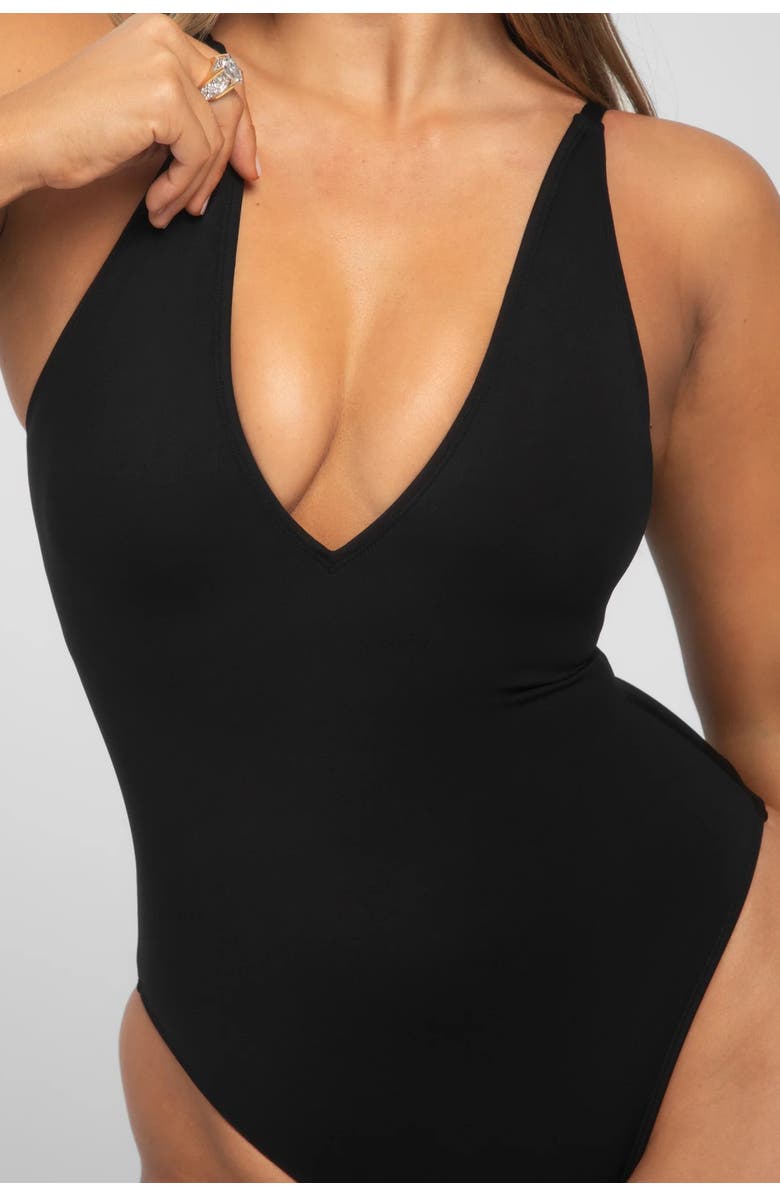 TA3 Mega Sculpting Plunge Brazilian Cut One-Piece Swimsuit, Alternate, color, Black