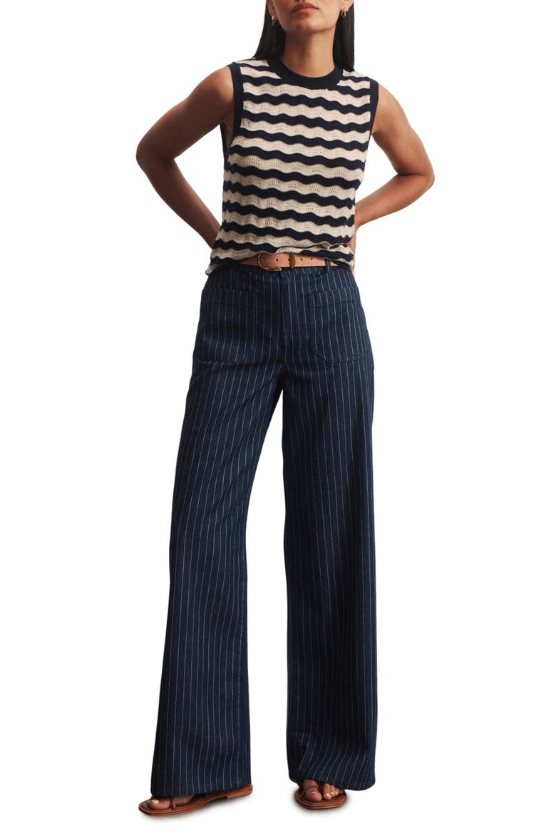 Marine Stripe Wide Leg Denim Pants, Alternate, color, LUNA BLUE STRIPE