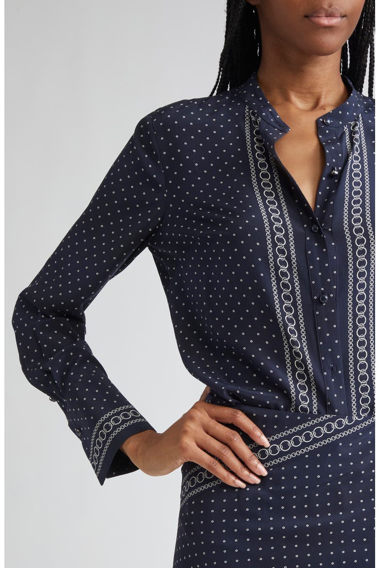 Johnson Mixed Print Stretch Silk Button-Up Shirt, Alternate, color, NAVY MULTI