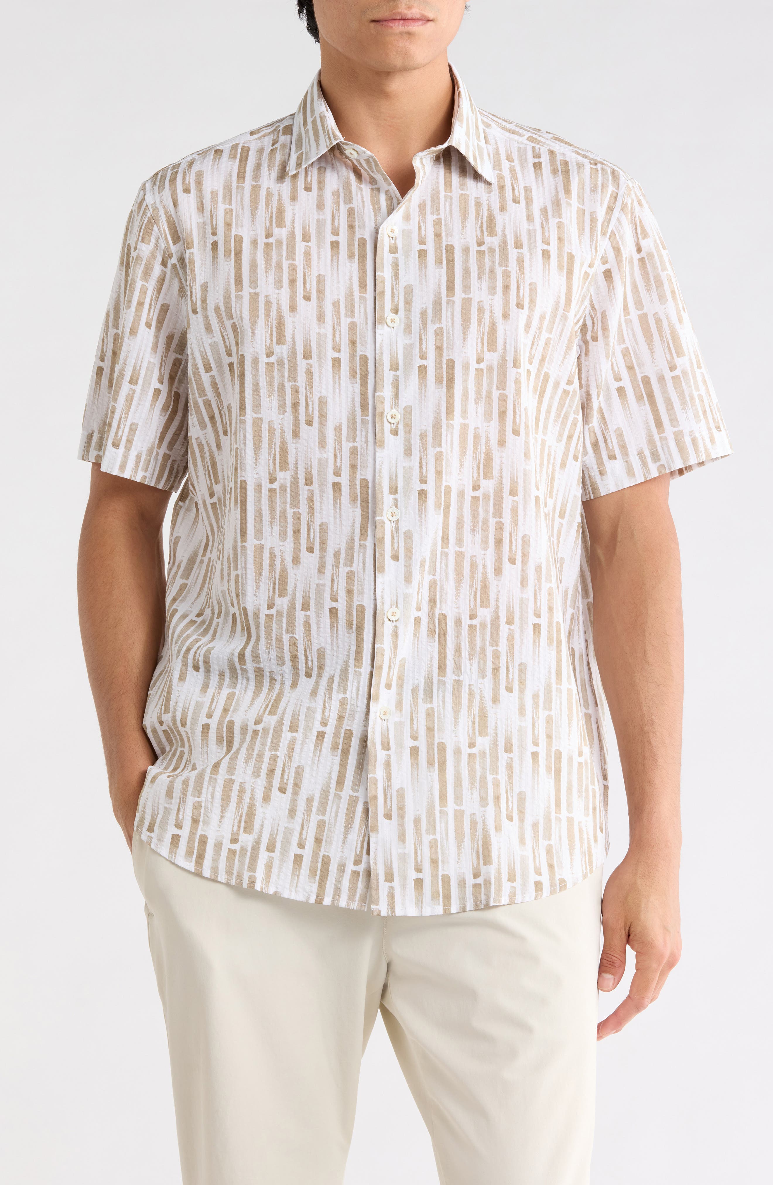 Bugatchi Short Sleeve Cotton Button-Up Shirt