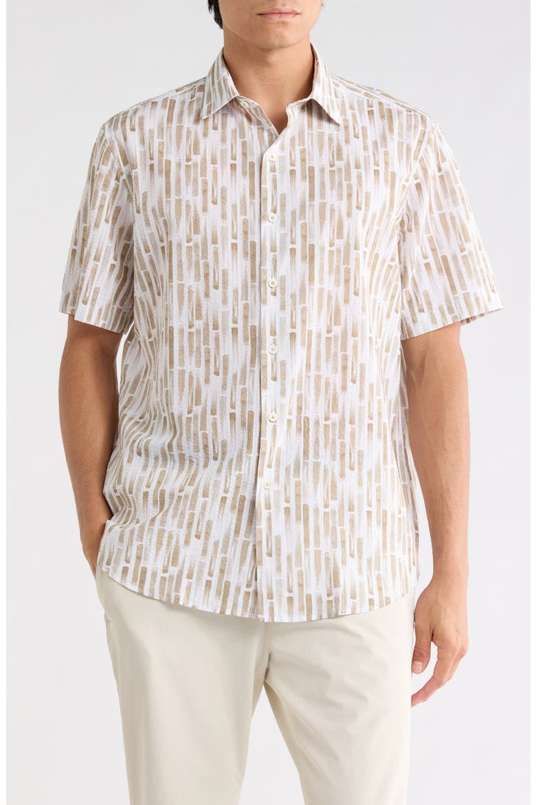 Short Sleeve Cotton Button-Up Shirt, Main, color, CAMEL