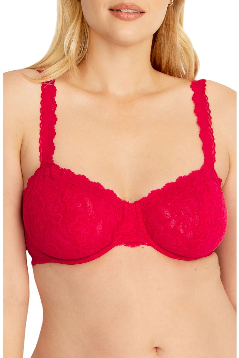 Signature Lace Underwire Balconette Bra, Alternate, color, RED