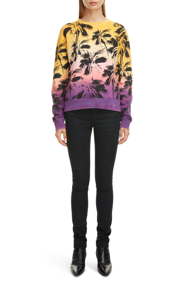 Saint Laurent Degradé Palm Print Sweatshirt, Alternate, color, 