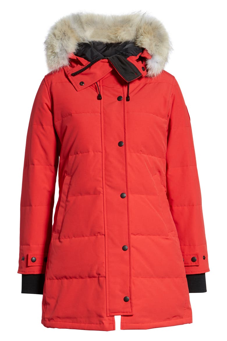 Shelburne Fusion Fit Genuine Coyote Fur Trim Down Parka, Alternate, color, RED