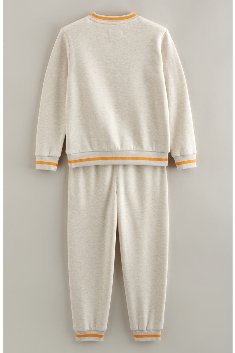Kids' Embroidered Fleece Crewneck Sweatshirt & Joggers Set, Alternate, color, BEIGE OATMEAL PRETZEL