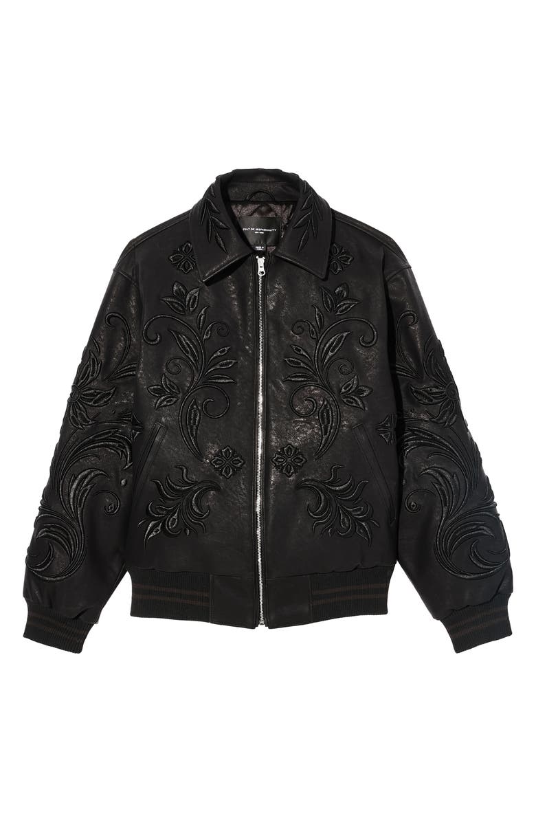 Cult of Individuality Embroidered Varsity Jacket, Alternate, color, Black