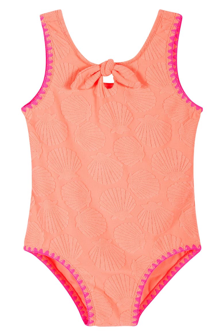 Kids' Terry Jacquard One-Piece Swimsuit & Skirt Set, Alternate, color, ORANGE NEON