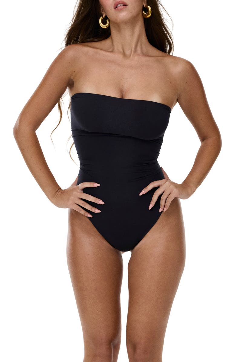 Noody Seamless Forming Strapless Bodysuit, Alternate, color, Black