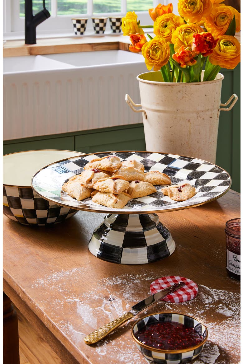 Courtly Check Pedestal Platter, Alternate, color, BLACK/ WHITE