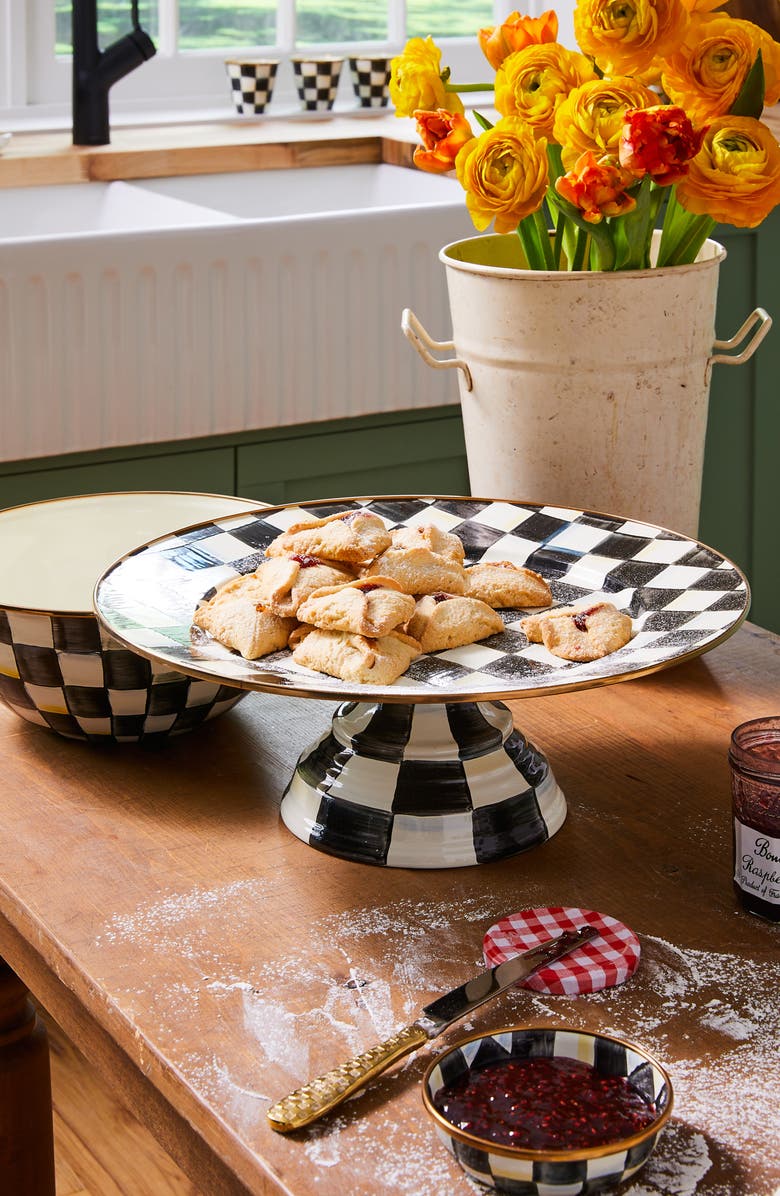 MACKENZIE CHILDS Courtly Check Pedestal Platter, Alternate, color, Black/ White