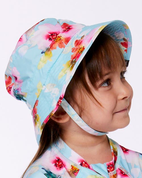 Deux Par Deux Baby Girl's Printed Beach Sun Hat Turquoise And Pink Flowers In Turquoise And Pink Flowers