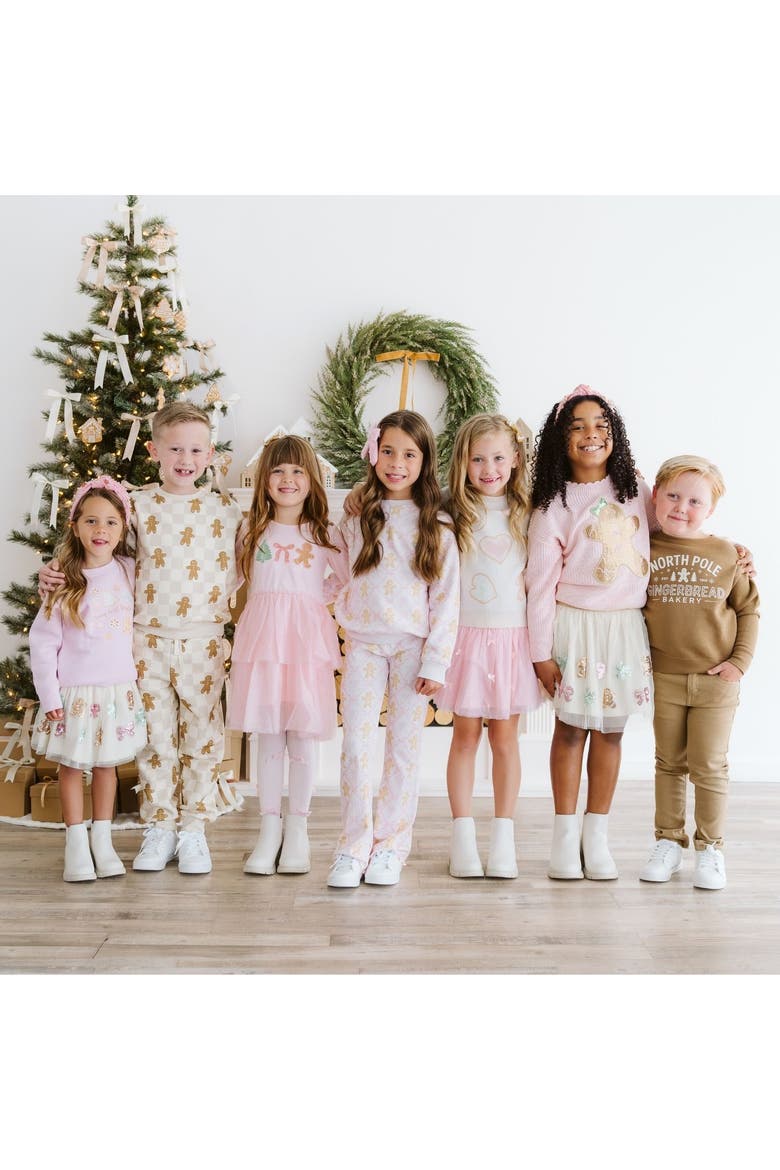 Gingerbread Bow Trellis Christmas Sweatshirt, Alternate, color, Ballet Pink