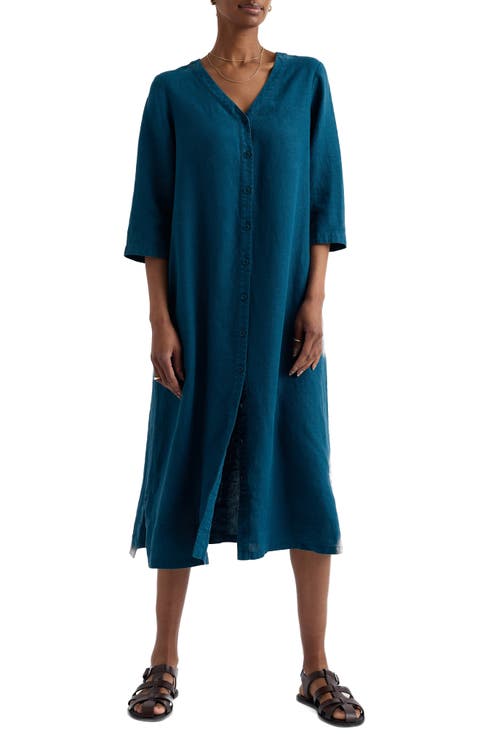 Word Posey Linen Button-Up Dress