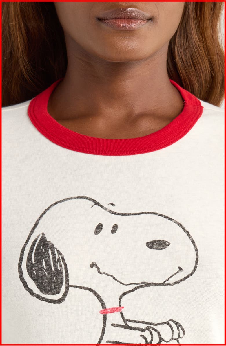 Re/Done Classic Peanuts<sup>®</sup> Snoopy Cotton Graphic Ringer T-Shirt, Alternate, color, Vintage White With Crimson