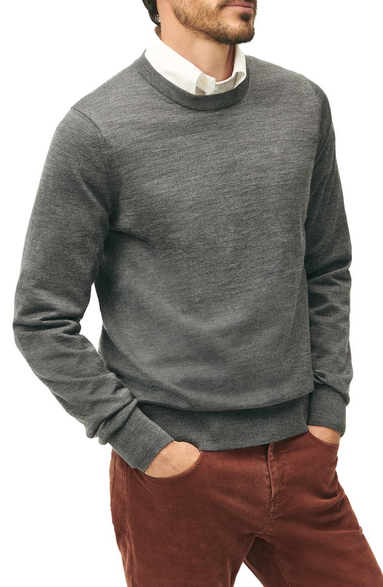 Brooks Brothers Merino Wool Crewneck Sweater, Main, color, Dark Grey