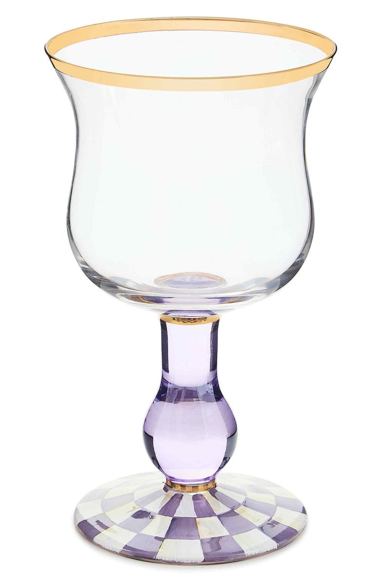 MACKENZIE CHILDS Violet Check Wine Glass, Main, color, Violet