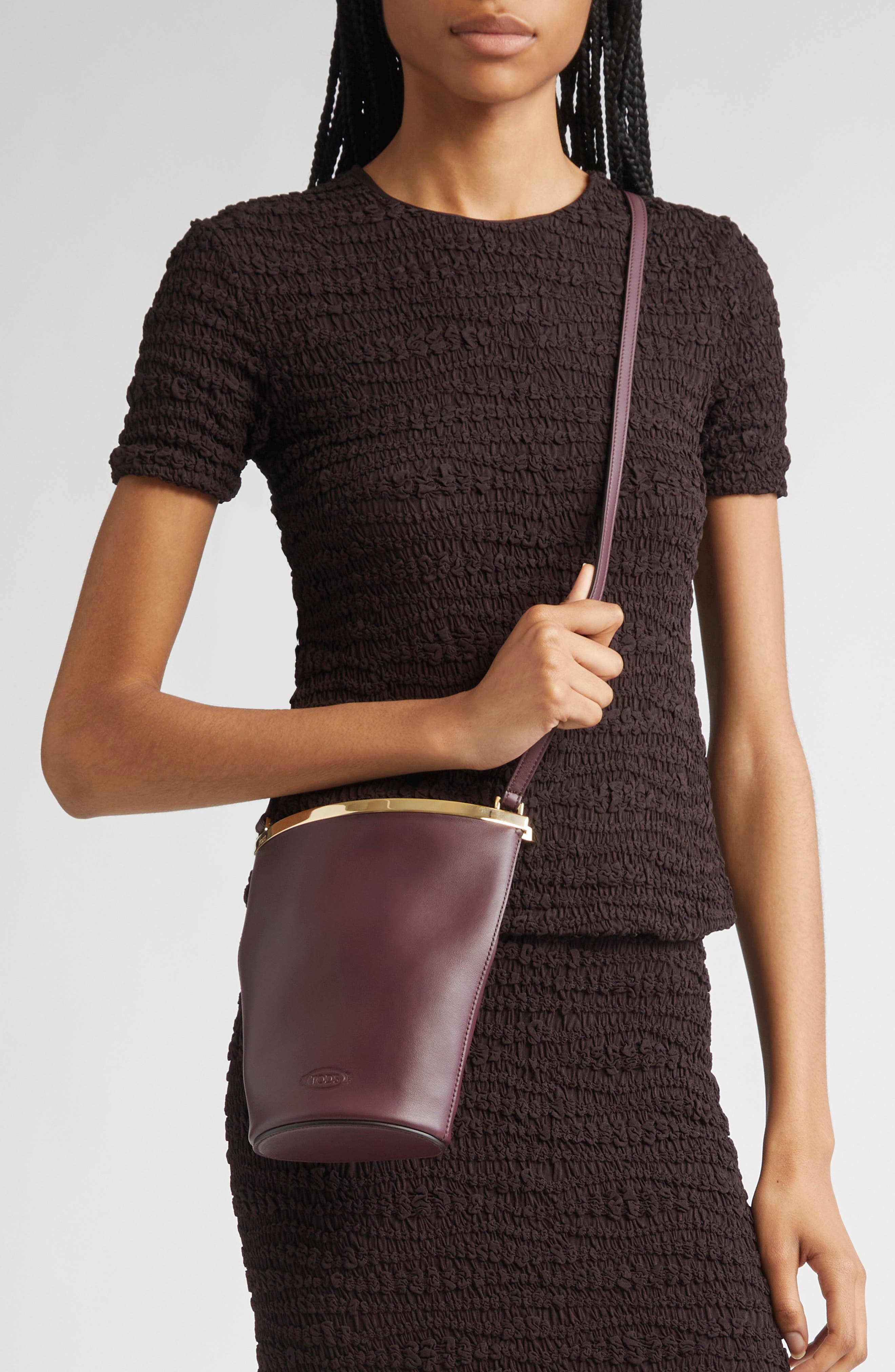 Tod's Mini Leather Bucket Bag, Alternate, color, Kraft Chiaro