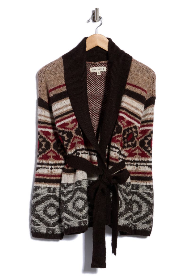 Pattern Shawl Collar Cardigan, Main, color, CHICORY COFFEE