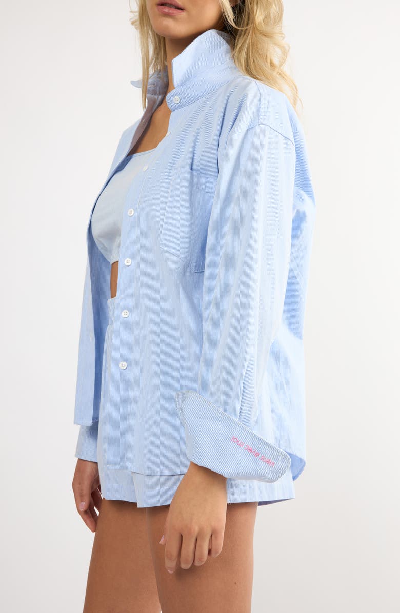 Viens Avec Moi Everyday Oversize Stripe Button-Up Shirt, Alternate, color, Blue Stripe