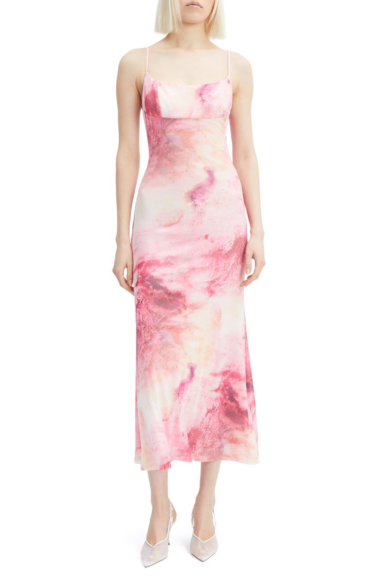 Bardot Adoni Printed Mesh Midi Dress, Main, color, Pink Tie Dye