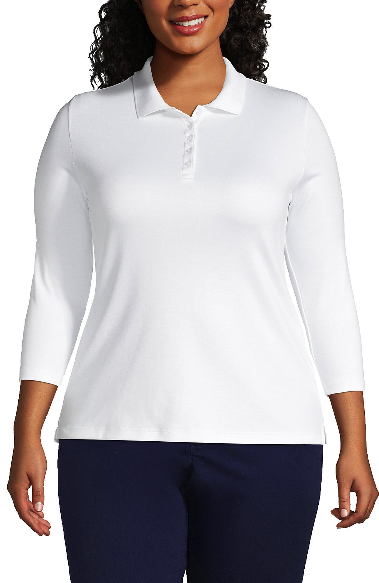 Lands' End 3/4 Sleeve Supima Cotton Polo Shirt In White